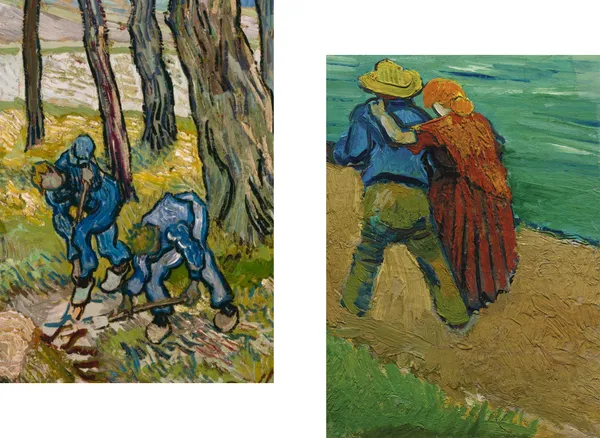 Two_Diggers_&_Two_Lovers,Paintings_by_Van_Gogh,_Framed_Canvas,_Set_of_2,_Multicolor