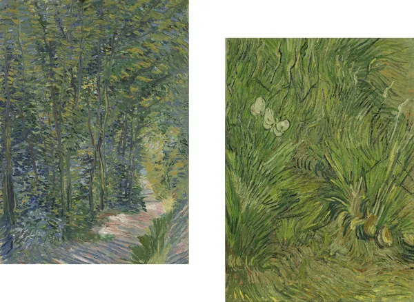 Path_in_the_Woods_Garden_with_Butterflies,_Paintings_by_Van_Gogh,_Framed_Canvas,_Set_of_2,_Multicolor