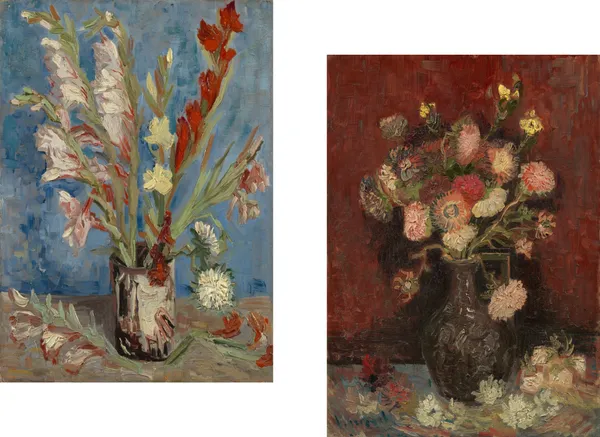 Vases_with_Gladioli_and_Chinese_Asters,_Paintings_by_Van_Gogh,_Framed_Canvas,_Set_of_2,_Multicolor