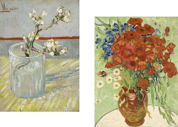 Flowering_Almonds_&_Vase_with_Cornflowers,_Paintings_by_Van_Gogh,_Framed_Canvas,_Set_of_2,_Multicolor