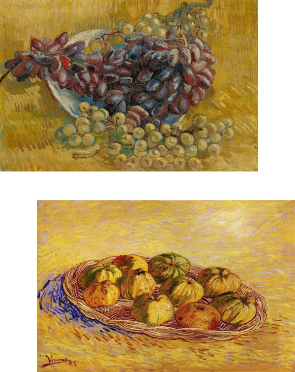 �Grapes_&_Still_Life_with_Basket_of_Apples,_Paintings_by_Van_Gogh,_Framed_Canvas,_Set_of_2,_Multicolor