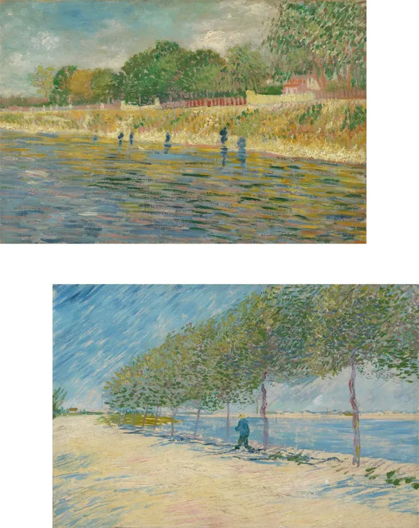 �Bank_of_the_Seine_&_by_the_Seine,_Paintings_by_Van_Gogh,_Framed_Canvas,_Set_of_2,_Multicolor