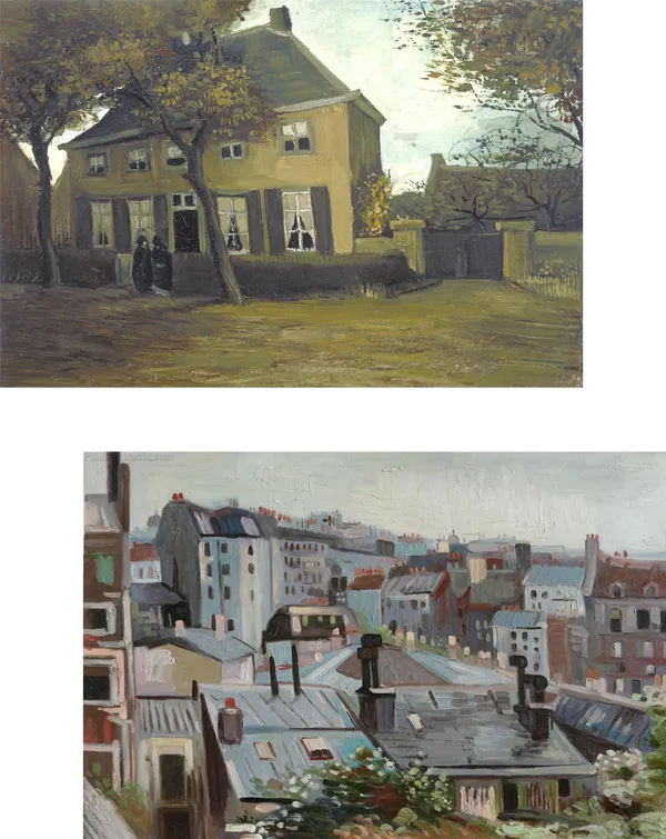 �The_Vicarage_&_View_From_Vincent's_Studio,_Paintings_by_Van_Gogh,_Framed_Canvas,_Set_of_2,_Multicolor