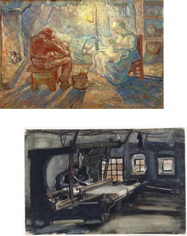 �Evening_&_Weaver,_Paintings_by_Van_Gogh,_Framed_Canvas,_Set_of_2,_Multicolor