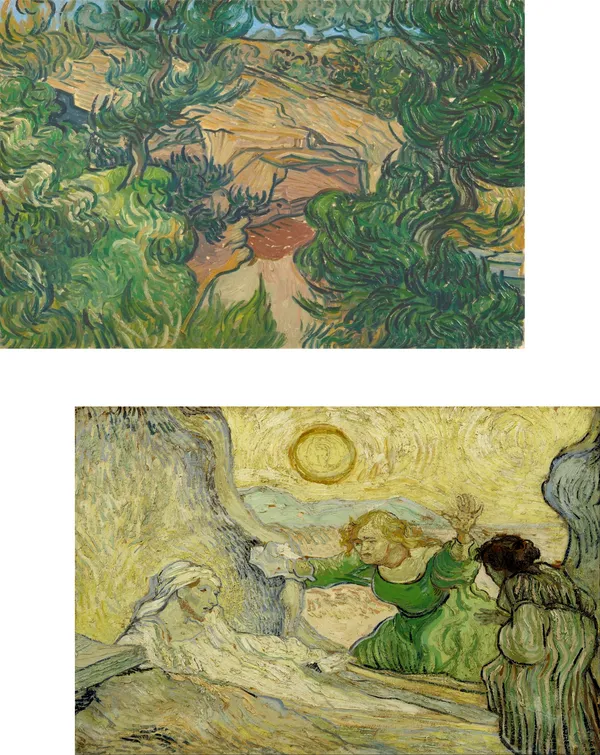 �Entrance_To_A_Quarry_&_The_Raising_of_Lazarus,_Paintings_by_Van_Gogh,_Framed_Canvas,_Set_of_2,_Multicolor