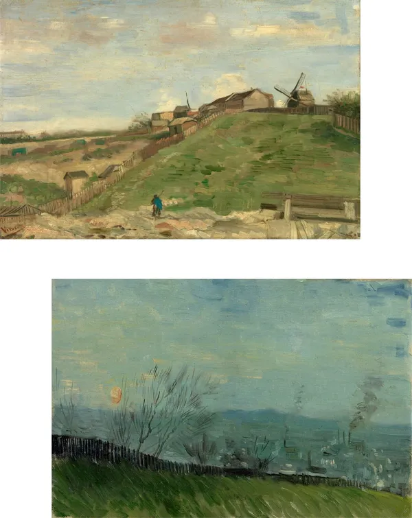 �The_Hill_of_Montmartre_with_Stone_Quarry_&_SunsetPaintings_by_Van_Gogh,_Framed_Canvas,_Set_of_2,_Multicolor