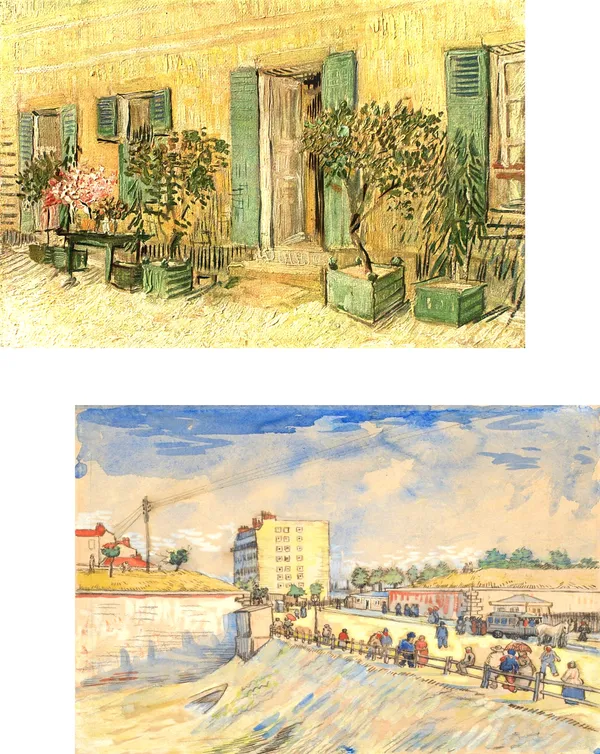 �Exterior_of_a_Restaurant_&_Gate_in_the_Paris,_Paintings_by_Van_Gogh,_Framed_Canvas,_Set_of_2,_Multicolor