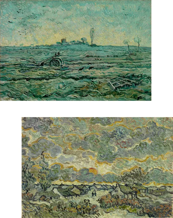 �Snow-Covered_Field_&_Reminiscence_of_Brabant,_Paintings_by_Van_Gogh,_Framed_Canvas,_Set_of_2,_Multicolor