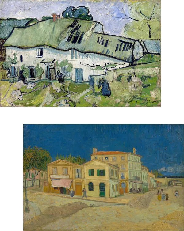 �Farmhouse_&_the_Yellow_House,_Paintings_by_Van_Gogh,_Framed_Canvas,_Set_of_2,_Multicolor