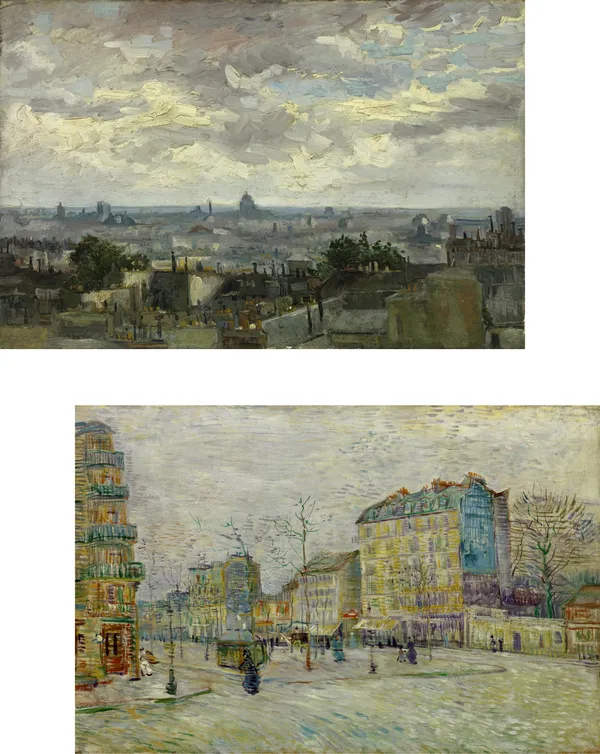 �View_of_Paris_&_Boulevard_De_Clichy,_Paintings_by_Van_Gogh,_Framed_Canvas,_Set_of_2,_Multicolor