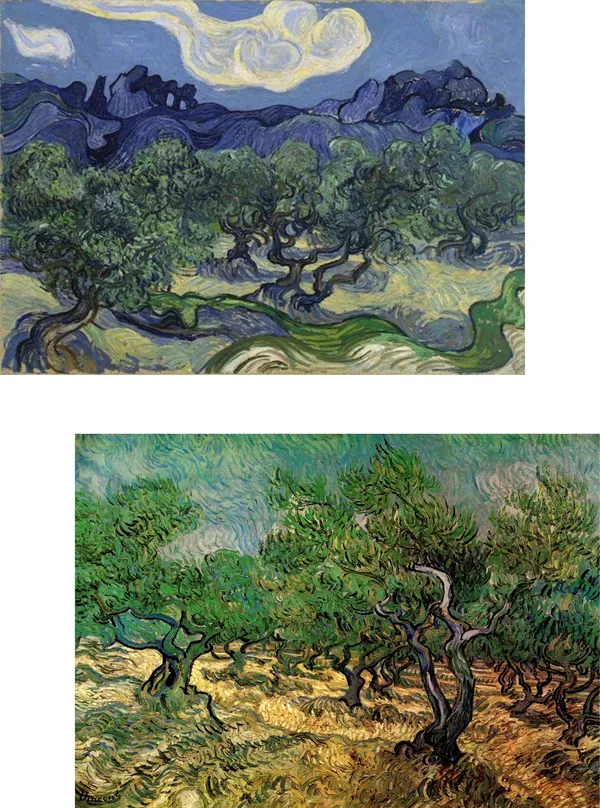 �Olive_Trees_&_Olive_Grove,_Paintings_by_Van_Gogh,_Framed_Canvas,_Set_of_2,_Multicolor