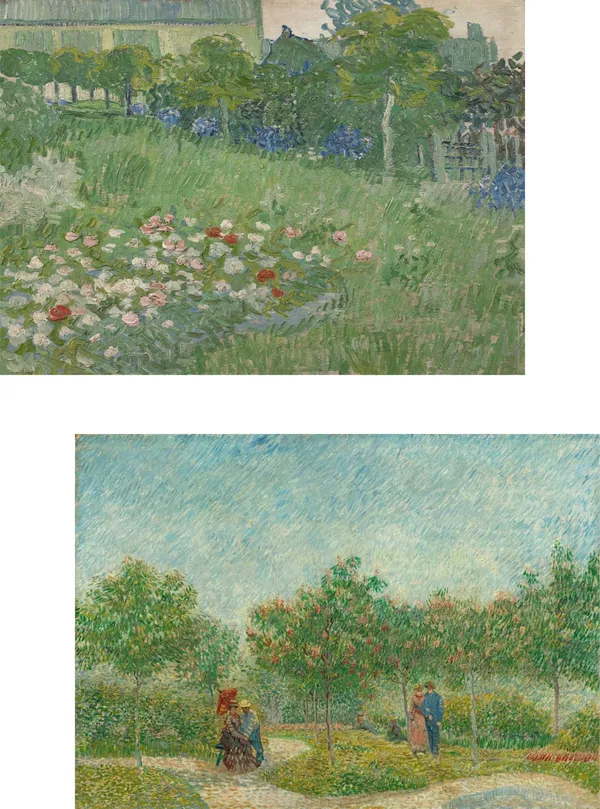 �Daubignys_Garden_&_Courting_Couples,_Paintings_by_Van_Gogh,_Framed_Canvas,_Set_of_2,_Multicolor