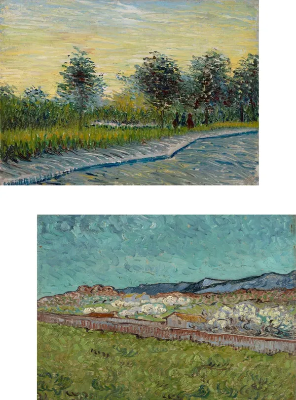 �Square_Saint-Pierre_at_Sunset_&_View_of_the_Alpilles,_Paintings_by_Van_Gogh,_Framed_Canvas,_Set_of_2,_Multicolor