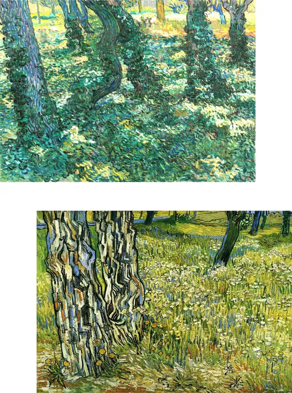 �Undergrowth_&_Tree_Trunks_in_the_Grass,_Paintings_by_Van_Gogh,_Framed_Canvas,_Set_of_2,_Multicolor