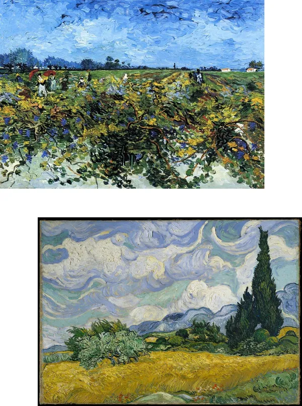 �Green_Vineyard,_Cypress_&_Wheatfield,_Paintings_by_Van_Gogh,_Framed_Canvas,_Set_of_2,_Multicolor