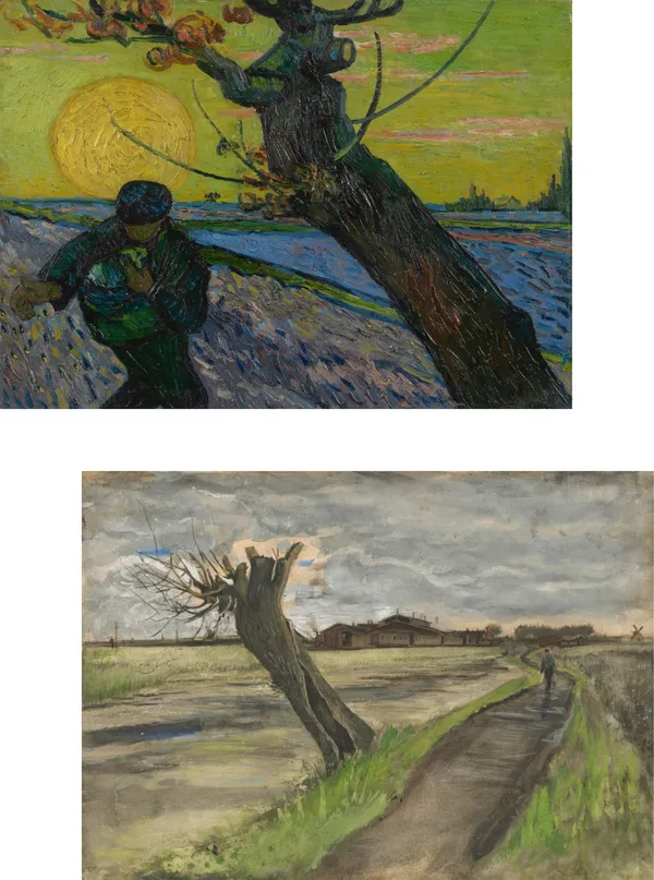�The_Sower_&_Pollard_Willow,_Paintings_by_Van_Gogh,_Framed_Canvas,_Set_of_2,_Multicolor