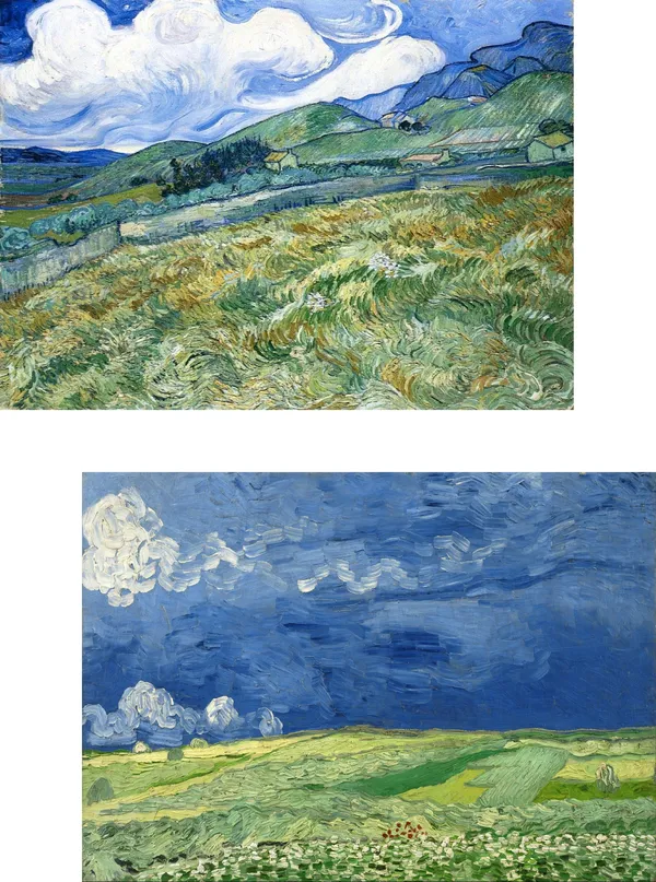 �Wheatfield,_Mountains_&_Thunderclouds,_Paintings_by_Van_Gogh,_Framed_Canvas,_Set_of_2,_Multicolor