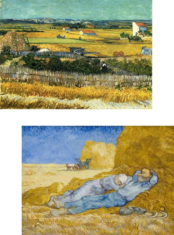 �The_Harvest_and_the_Farmers,_Paintings_by_Van_Gogh,_Framed_Canvas,_Set_of_2,_Multicolor