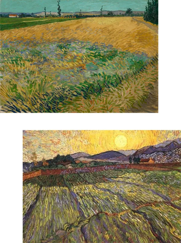 �Wheatfield_&_the_Rising_Sun,_Paintings_by_Van_Gogh,_Framed_Canvas,_Set_of_2,_Multicolor