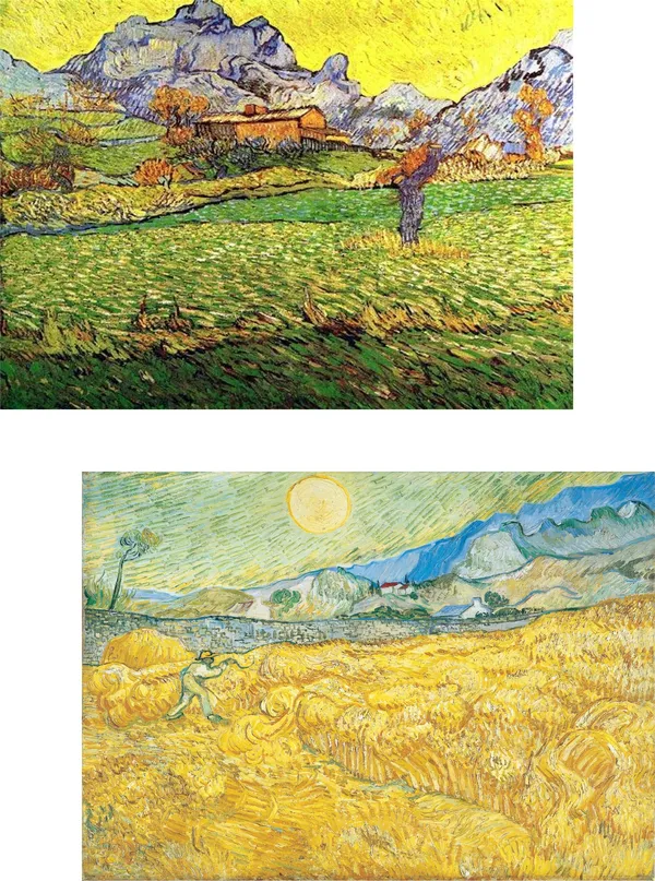 �Meadow_in_the_Mountains,_Wheatfield_&_a_Reaper,_Paintings_by_Van_Gogh,_Framed_Canvas,_Set_of_2,_Multicolor