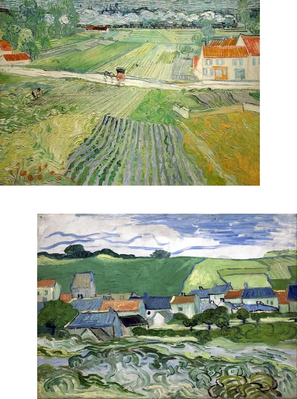 Train_in_the_Rains_at_Auvers_&_View_of_Auvers,_Paintings_by_Van_Gogh,_Framed_Canvas,_Set_of_2_,_Multicolor