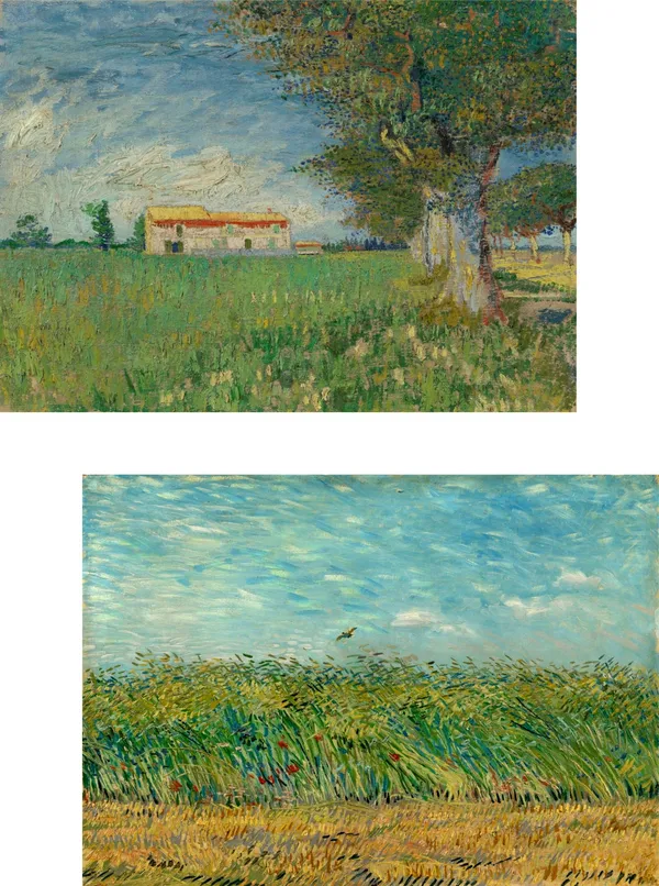 Farmhouse,_Wheatfield_&_a_Partridge,_Paintings_by_Van_Gogh,_Framed_Canvas,_Set_of_2_,_Multicolor