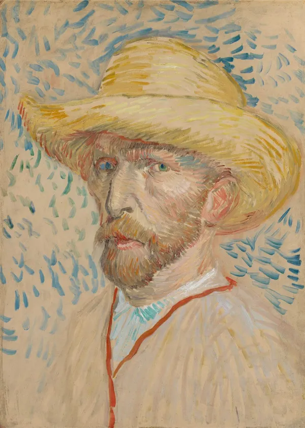 Self-Portrait_with_Straw_Hat_1886,_A_Painting_by_Van_Gogh,_Framed_Canvas,_Wall_Decor,_Multicolor