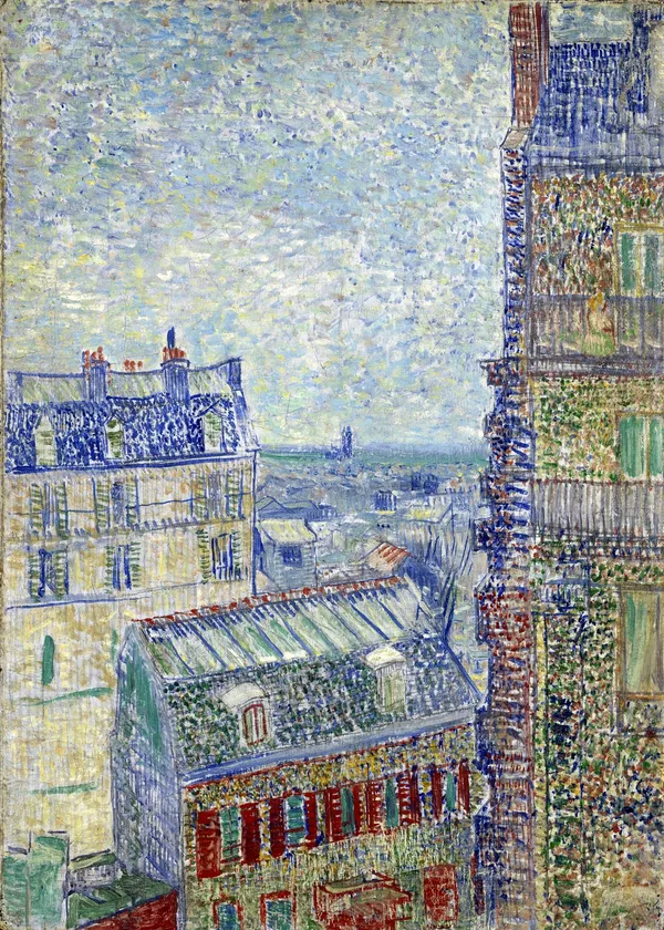 View_From_Theo's_Home_1887,_A_Painting_by_Van_Gogh,_Framed_Canvas,_Wall_Decor,_Multicolor
