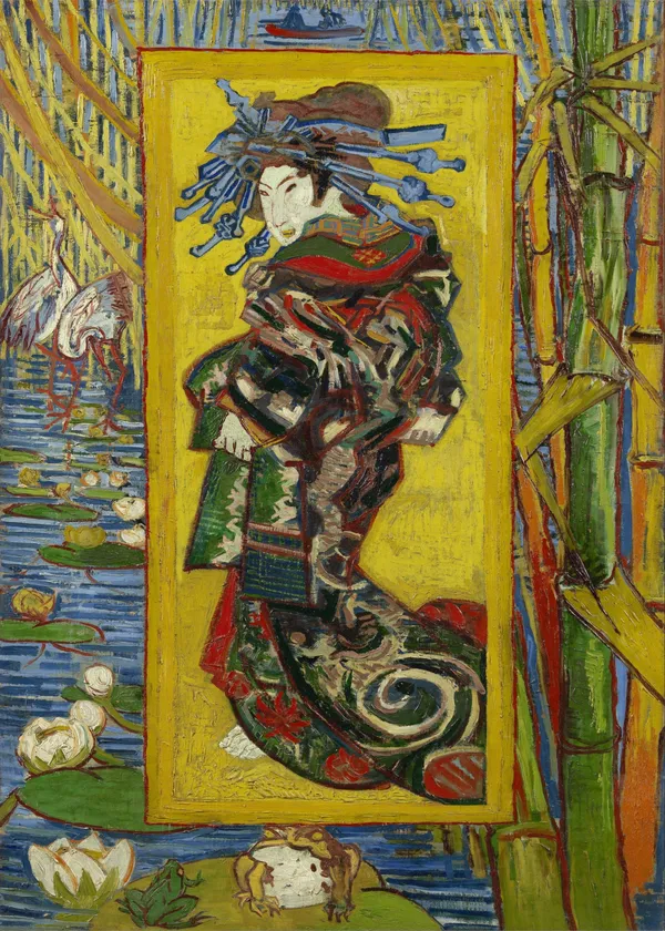 Courtesan_after_Eisen_1887,_A_Painting_by_Van_Gogh,_Framed_Canvas,_Wall_Decor,_Multicolor