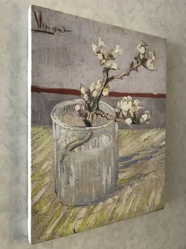 Sprig_of_Flowering_Almond_in_A_Glass_1888,_A_Painting_by_Van_Gogh,_Framed_Canvas,_Multicolor