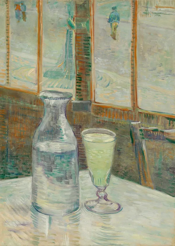 Cafe_Table_with_Absinthe_1887,_A_Painting_by_Van_Gogh,_Framed_Canvas,_Wall_Decor,_Multicolor