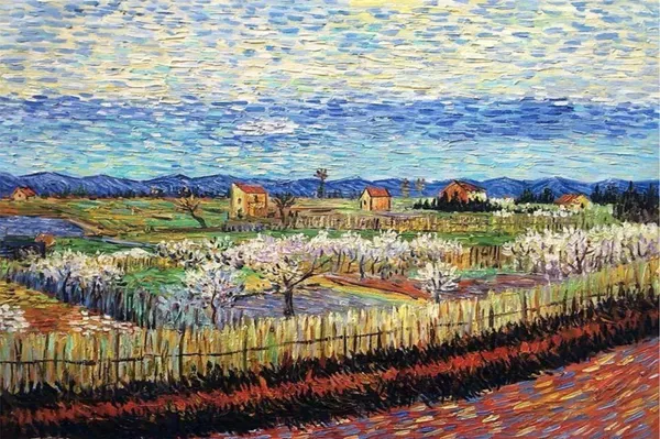 Peach_Trees_in_Blossom_1888,_A_Painting_by_Van_Gogh,_Framed_Canvas,_Wall_Decor,_Multicolor