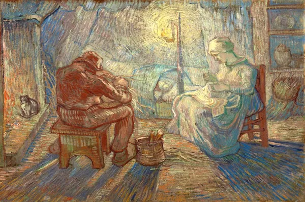 Evening_1889,_A_Painting_by_Van_Gogh,_Framed_Canvas,_Wall_Decor,_Multicolor
