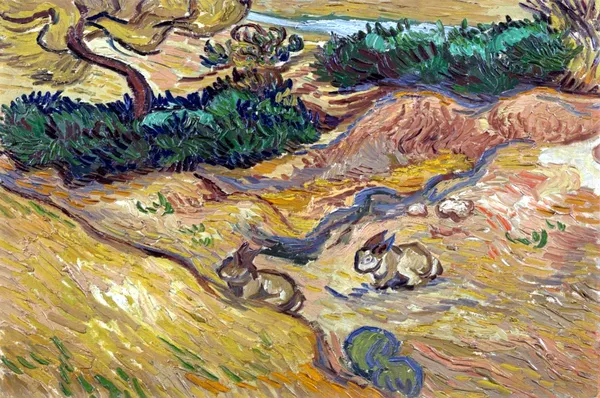Landscape_with_Rabbits_1889,_A_Painting_by_Van_Gogh,_Framed_Canvas,_Wall_Decor,_Multicolor