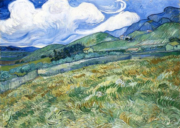 Wheatfield_and_Mountains_1889,_A_Painting_by_Van_Gogh,_Framed_Canvas,_Wall_Decor,_Multicolor