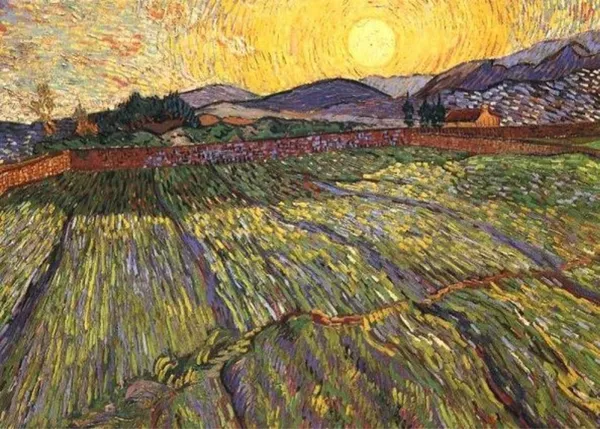 Wheat_Field_with_Rising_Sun_1889,_A_Painting_by_Van_Gogh,_Framed_Canvas,_Wall_Decor,_Multicolor