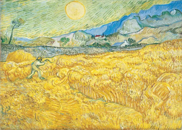 Wheatfield_with_A_Reaper_1889,_A_Painting_by_Van_Gogh,_Framed_Canvas,_Wall_Decor,_Multicolor
