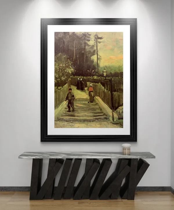 Sloping_Path_in_Montmartre_1886,_A_Painting_by_Van_Gogh,_Framed,_Wall_Decor,_Multicolor