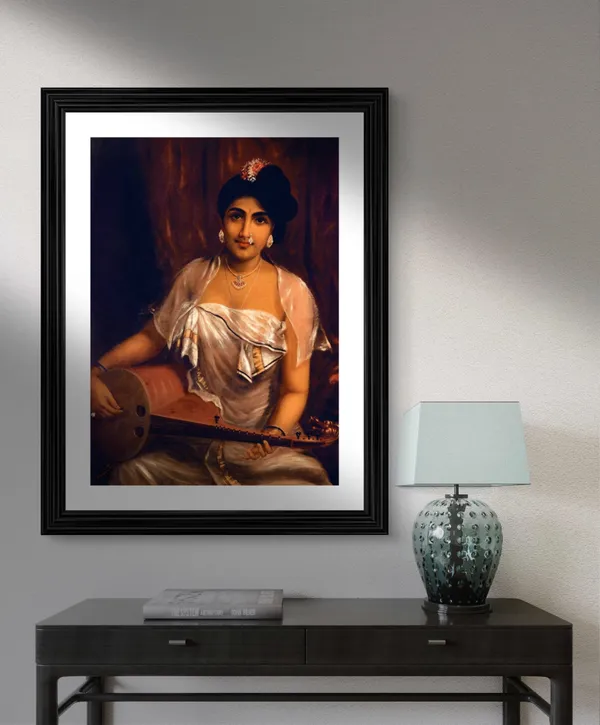 �Women_with_Veena_&_Violin,_Raja_Ravi_Varma_Paintings,_Set_of_2,_Framed,_Multicolor