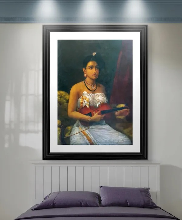 �Women_with_Veena_&_Violin,_Raja_Ravi_Varma_Paintings,_Set_of_2,_Framed,_Multicolor