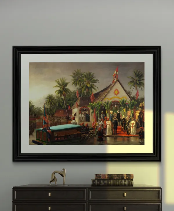 Queen_of_Travancore_&_A_Royal_Meeting,_Raja_Ravi_Varma_Paintings,_Set_of_2,_Framed,_Multicolor