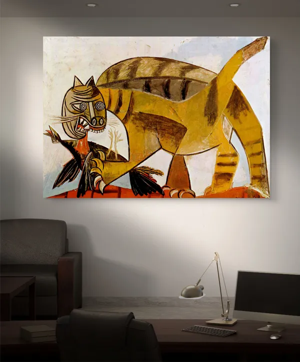 Cat-Devouring_A_Bird_1939,_A_Painting_by_Pablo_Picasso,_Framed_Canvas,_Multicolor