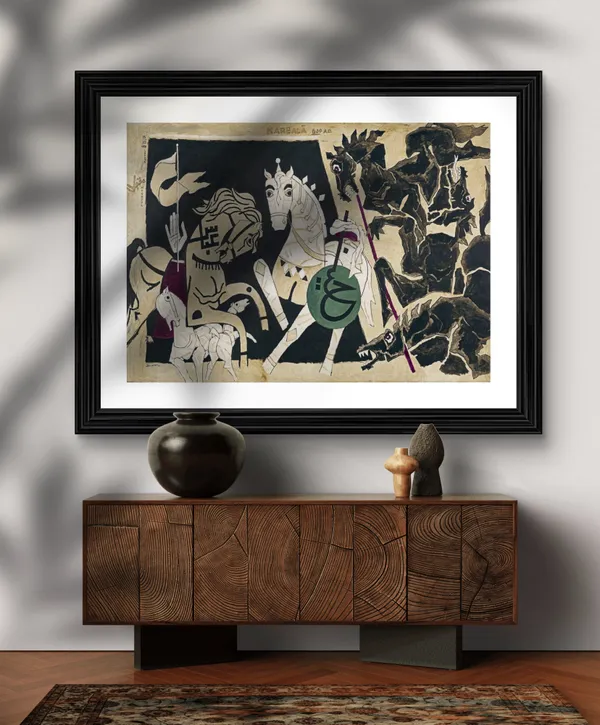 Five_Horses_and_the_Battle-_M.F._Husain's_Painting,_Framed,_Wall_Decor,_Multicolor
