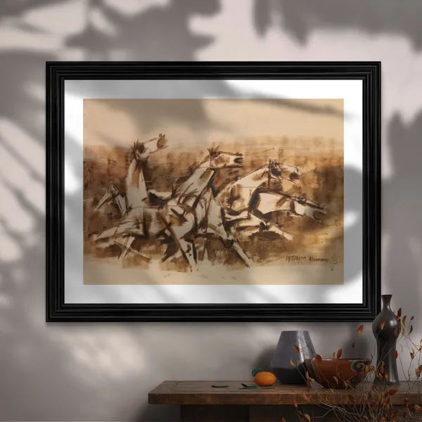 Four_Horses*_-Set_of_2_Paintings_by_M.F._Husain,_Framed,_Wall_Decor,_Multicolor