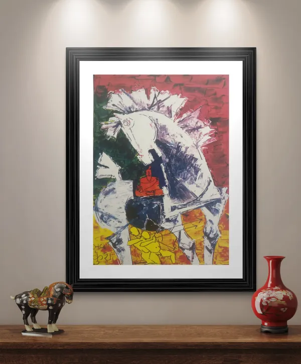 Luv,_Kush_and_the_Horse-_M.F._Husain's_Painting,_Framed,_Wall_Decor,_Multicolor