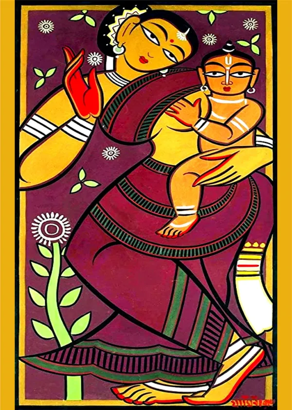 Mother_and_Child_2*,_A_Painting_by_Jamini_Roy,_Unframed_Canvas_Print,_Multicolor