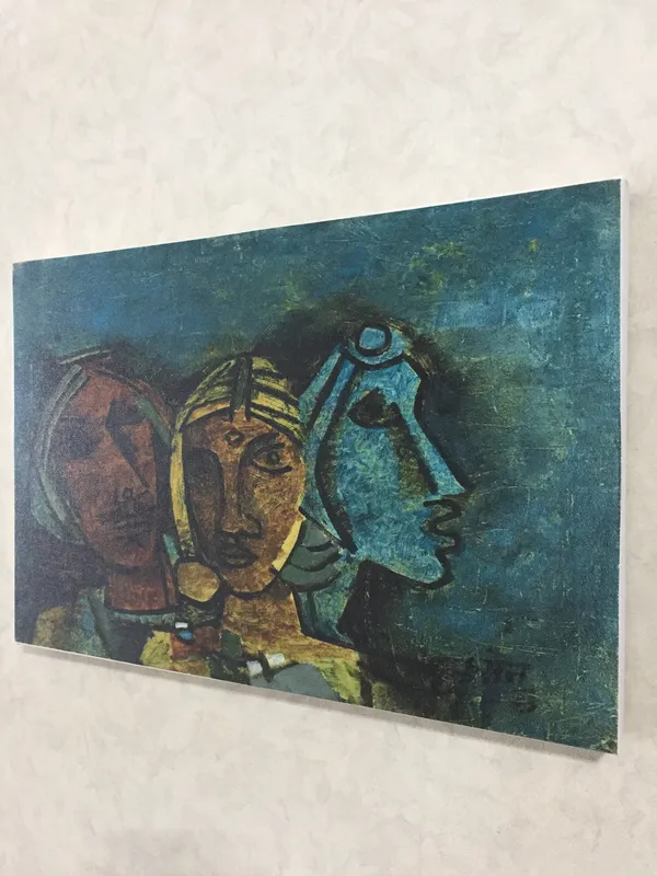 Three_Ladies*_(1963)_&_Buddha-Set_of_2_Paintings_by_M.F._Husain,_Framed_Canvas,_Wall_Decor,_Multicolor