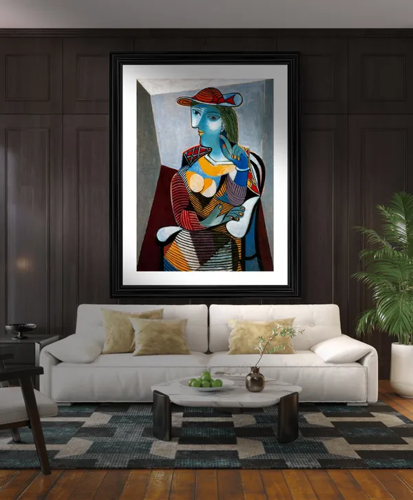 Seated_Woman_Marie-therese1937,_A_Painting_by_Pablo_Picasso,_Framed,_Wall_Decor,_Multicolor