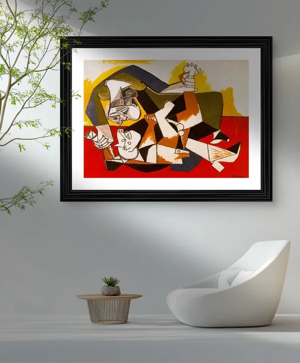 Woman_with_A_Dog_1955,_A_Painting_by_Pablo_Picasso,_Framed,_Wall_Decor,_Multicolor