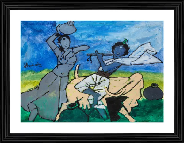Radha-Krishna-_M.F._Husain's_Painting,_Framed,_Wall_Decor,_Multicolor